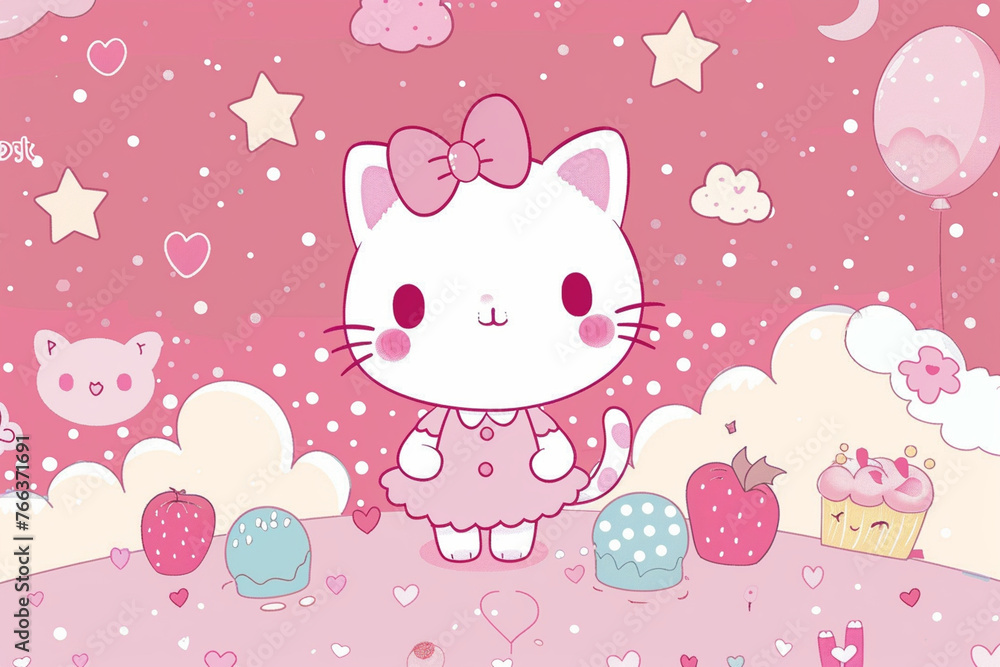 kawaii anime cat background, created using generative AI tools kawaii anime cat background, created using generative AI tools