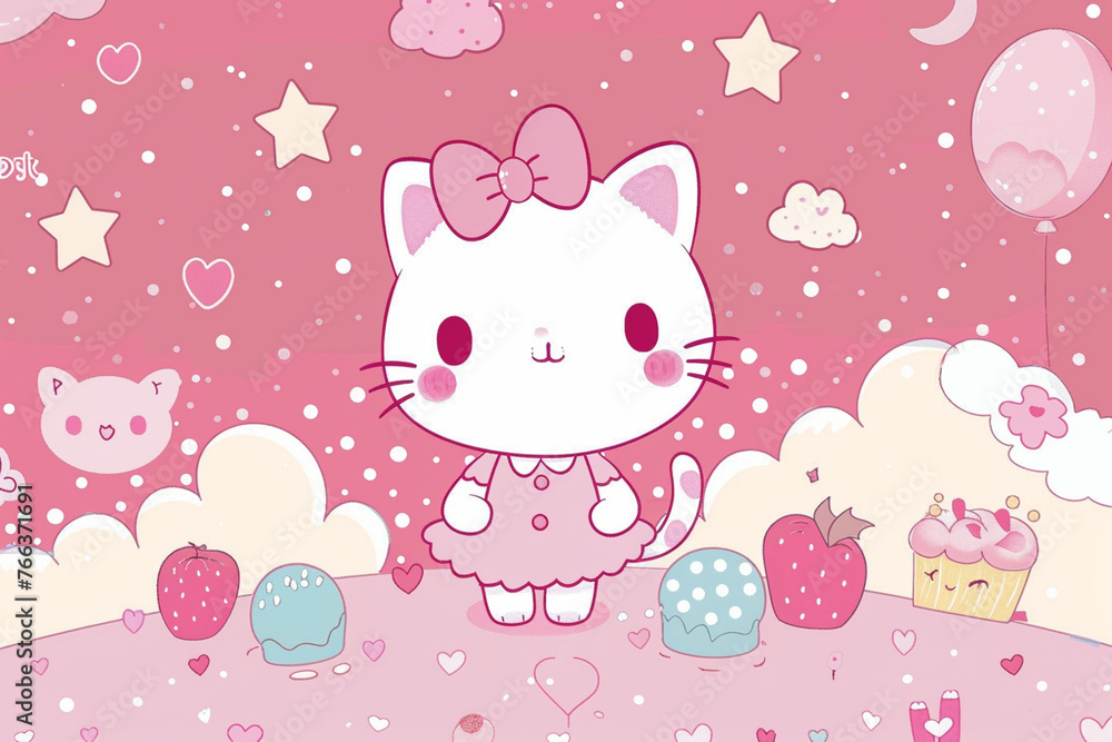 kawaii  anime cat background, created using generative AI tools