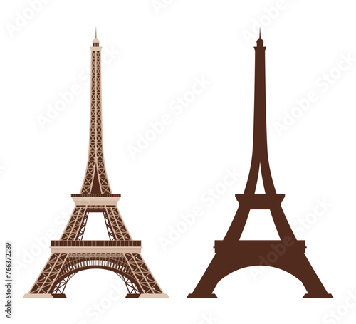 Eiffel Tower vector icons. World famous France tourist attraction symbols. International architectural monuments isolated on white background. Vector illustration