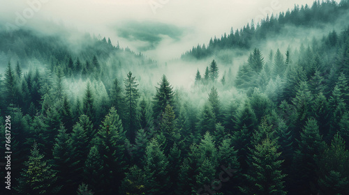 landscape with fir forest in vintage retro style. Generative AI