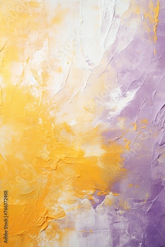 Splashes of bright paint on the canvas. mustard  lilac and white colors. Interior painting