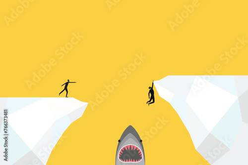 businessman Climbing mountain with rope and achieving goals. Concept of finance, economy, professional occupation, courage and bravery vector concept. Symbol of new career opportunity