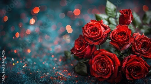 Romantic Red Roses Heart with Defocused Lights - Valentine s Day Card Design