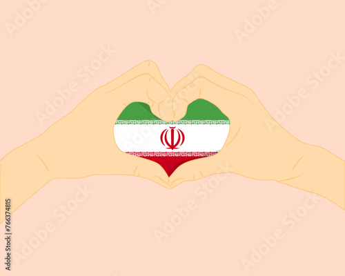 Iran flag with two hands heart shape, express love or affection concept