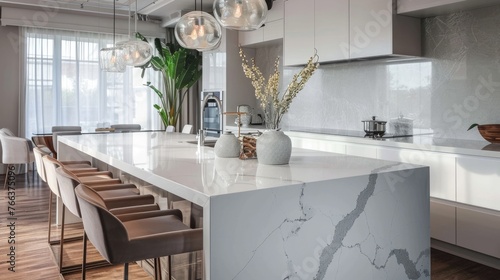 Transform Your Kitchen with Stylish Stone Quartz Countertops and Slabs © AIGen