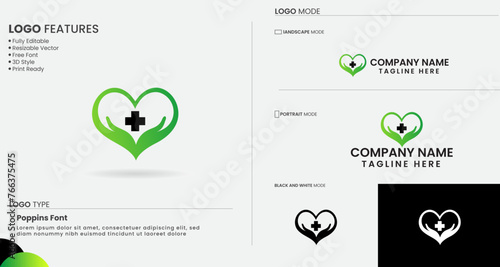  Hospital logo deisgn. Healthcare logo art. Green and blue gradient color logo. Human. Doctor. Love. Medicin. Icon. Pharmacy care logo. Plus. photo