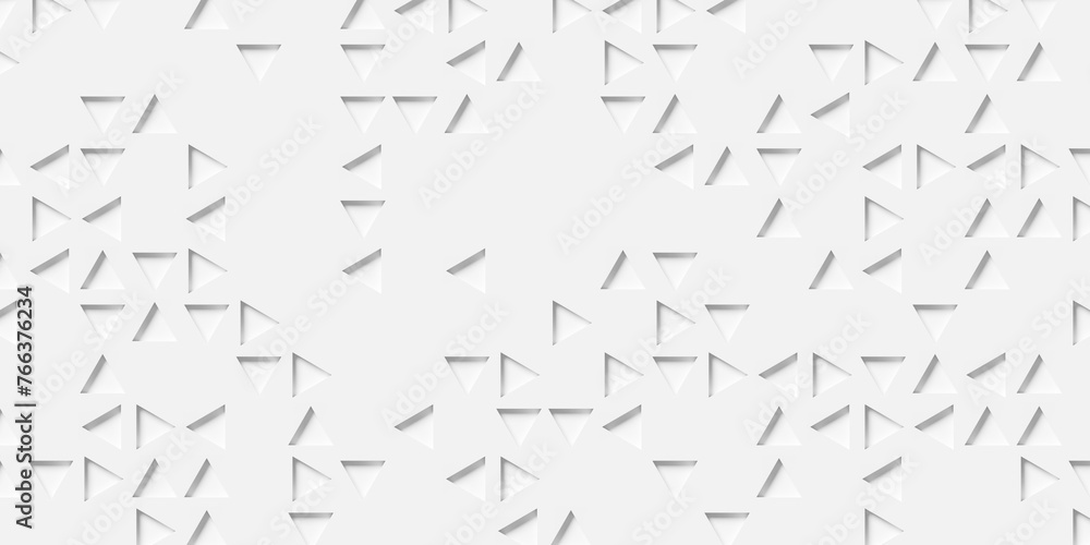 Inset scattered random flipped white triangle grid geometrical background wallpaper banner pattern flat lay - obrazy, fototapety, plakaty 
