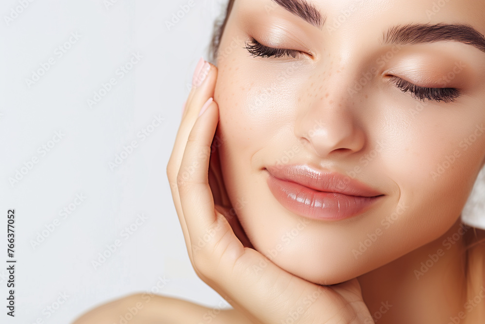Soft Focus Beauty Portrait Highlighting Skincare and Natural Makeup with Ample Copy Space Soft Focus Beauty Portrait Highlighting Skincare and Natural Makeup with Ample Copy Space