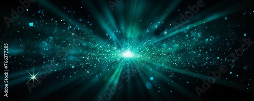 Teal light flare isolated black background 