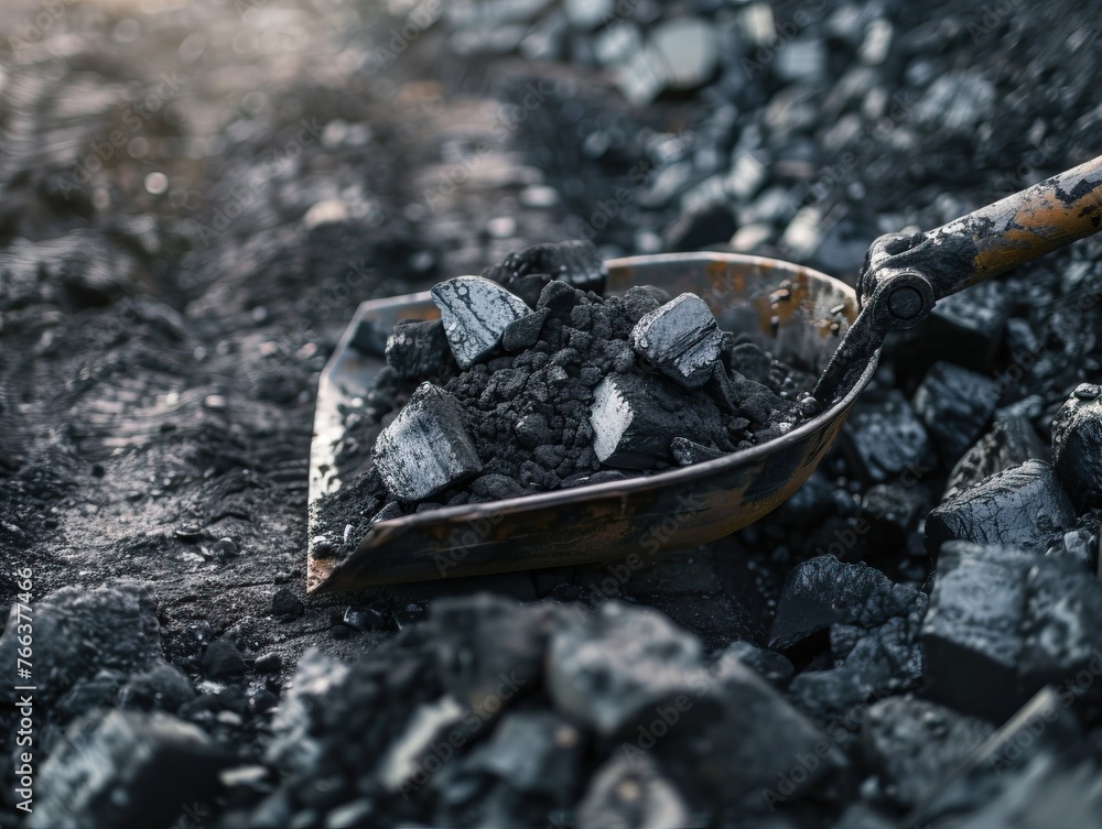 Fototapeta premium Miners holding coal in underground tunnel, conceptualizing mining industry work