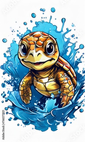 Turtle moves gracefully through water, its movements fluid, effortless. For fashion, clothing design, animal themed clothing advertising, as illustration for interesting clothing style, Tshirt design.