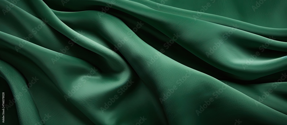 Fototapeta premium Close-up view of a smooth, vibrant green silk fabric with a soft and luxurious texture