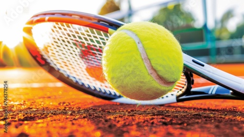 A dynamic close-up of a powerful tennis serve, the ball a blur of yellow against a vibrant green © jovannig