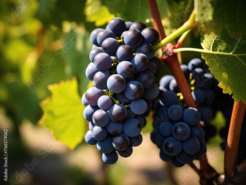 Close-up of grapevine rows in a picturesque vineyard plantation and winery setting