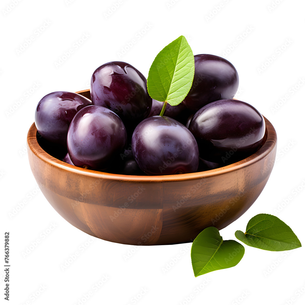 Fresh Plums in a Wooden Bowl Isolated PNG Fresh Plums in a Wooden Bowl Isolated PNG