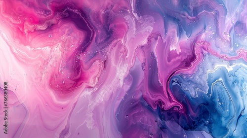 Stunning abstract marbleized art photography featuring a mesmerizing blend of violet, white, pink, and blue hues - perfect for creative expression.