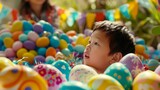 Easter concept and colors. Holiday background with Easter Eggs