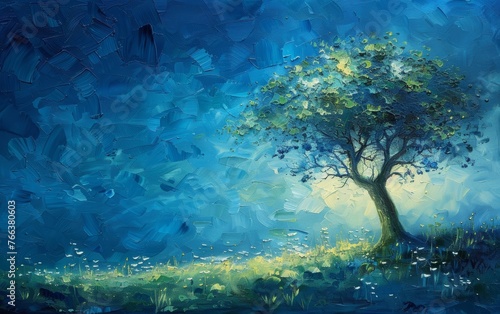 Artistic oil painting depicting trees as the main subject, creating a stunning visual background.
