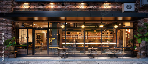 design exterior modern cozy cafe with red brick concept
