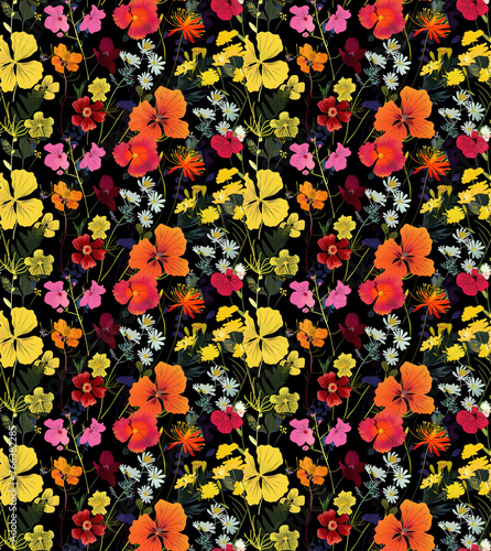 Botanical background, floral repeating patterns, seamless flowers, nature illustration, flowers, vibrant flowers, abstract flowers, vibrant color, floral pattern © Geekminds