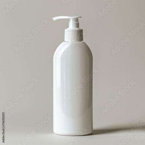 3D render showcases a single product photograph featuring a plain white bottle of lotion or skincare product against a plain background