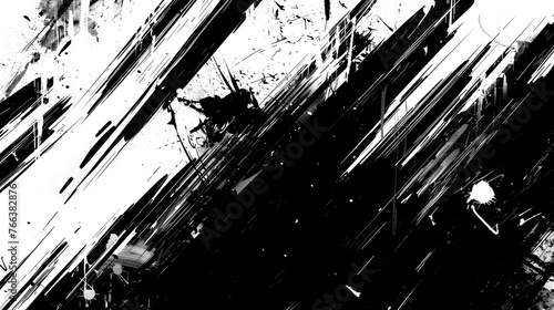 An abstract black and white art background featuring brush strokes and a noise effect. 