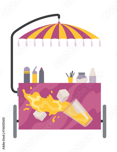 Street fast food stall, truck sale. Mobile food cart. Pizza, hamburger orhot dog fast food street shop. Vector illustration on white