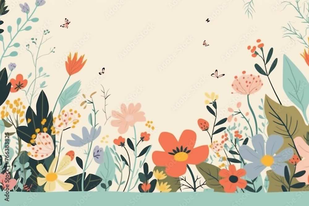 background with flowers on yellow background, created using generative AI tools