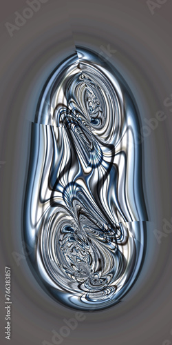 beyond fractal blue and silver coloured on a mid-grey coloured background curved motif