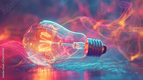 3D x-ray of a light bulb electricity flowing in pastel hues photo