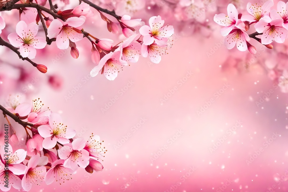 Pink beautiful blooming cherry blossoms background