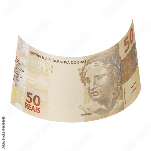Brazilian Fifty Reais Banknote in 3D with Transparent Background