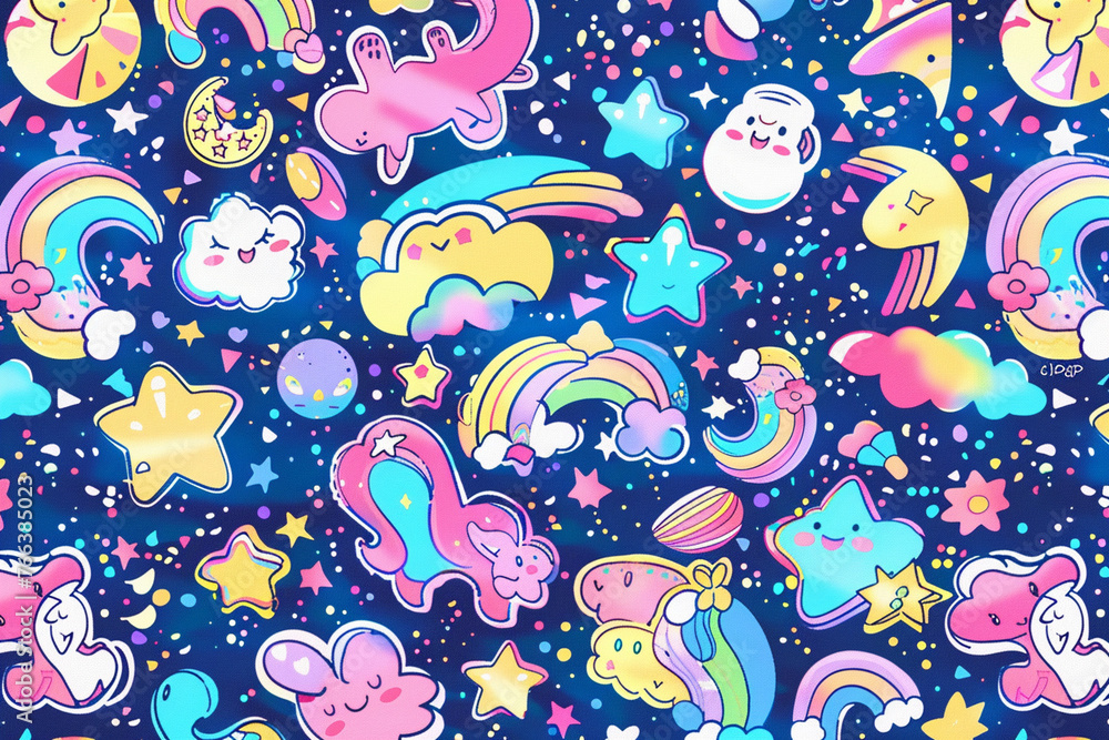 Naklejka premium kawaii anime pattern background, created using generative AI tools