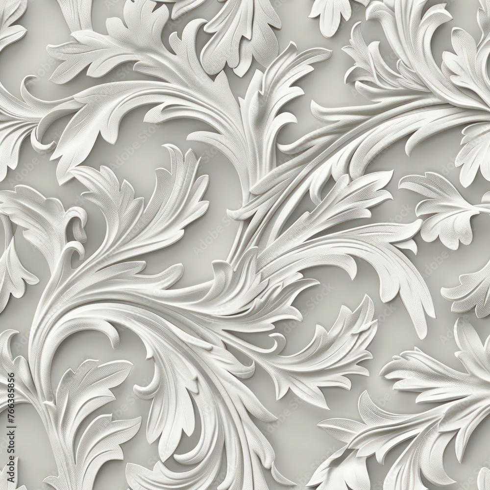 A pale gray acanthus pattern, monochrome for wallpaper, ceiling background concept A pale gray acanthus pattern, monochrome for wallpaper, ceiling background concept