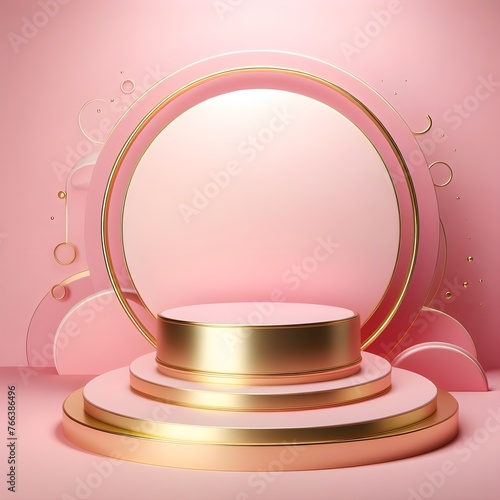 Pink Gold Podium background  3d spring table  beauty stand display  podium cosmetic valentine easter  field scene