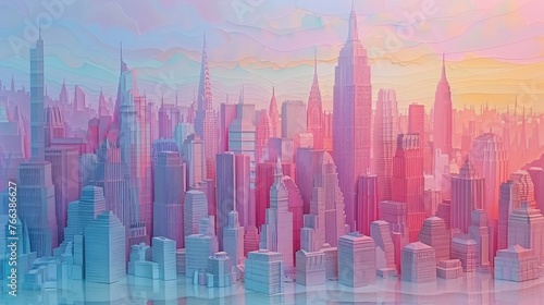 Soaring Architectural Gracing the Vibrant Cityscape in Pastel Tones