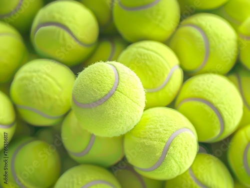Green Tennis Balls in a Pile on a Tennis Court © yelosole