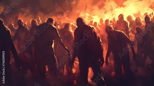 Silhouetted Figures Amid Raging Fire and Thick Smoke in Dramatic Apocalyptic Scene