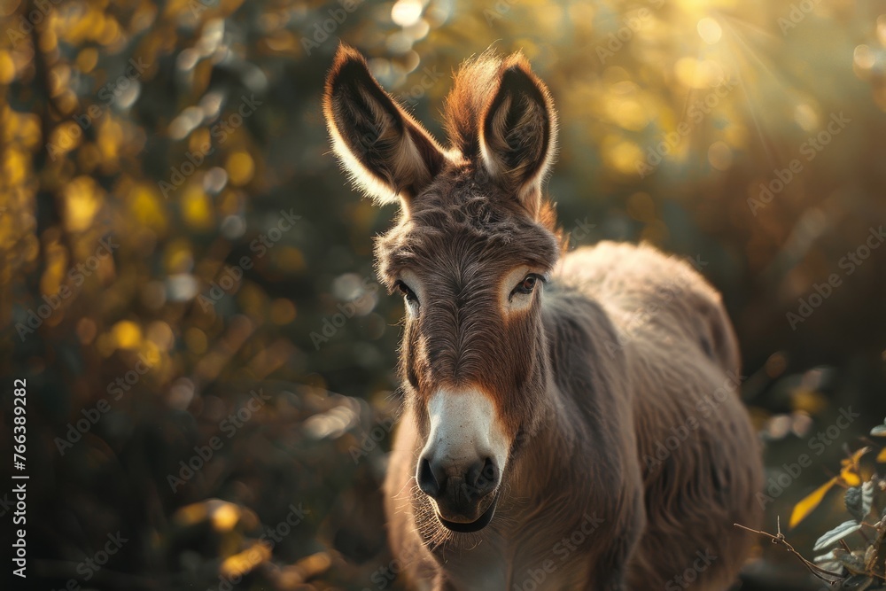 beautiful portrait of a donkey in nature