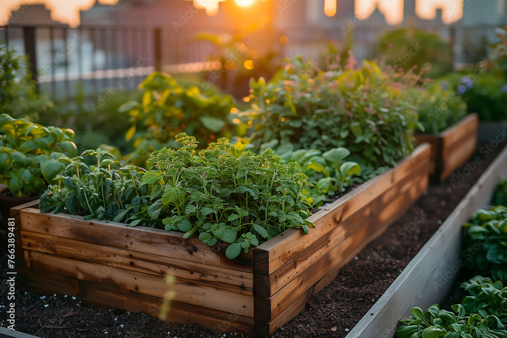 Community Garden at Sunset in the City Community Garden at Sunset in the City