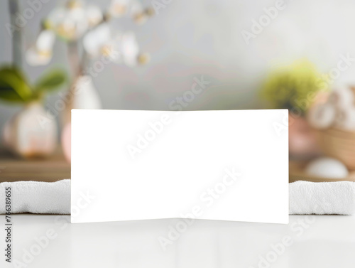 Brochure Mockup on Spa Reception Desk with Soothing Decor and Soft Light for a Serene Ambience