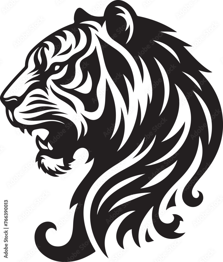 Tiger head silhouette on a white background, Vector illustration.