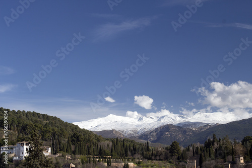 View of Sierra Nevada Mountains from Granada  Spain 