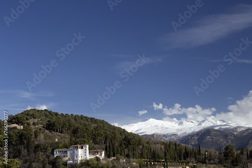 View of Sierra Nevada Mountains from Granada, Spain 