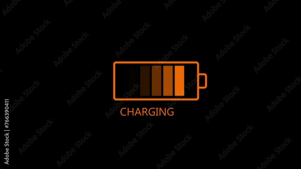 Battery charging icon on black background Battery charging icon on black background