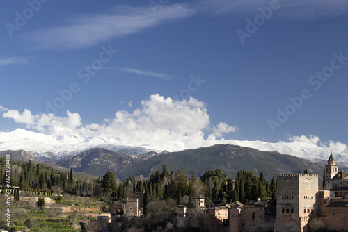 View of Sierra Nevada Mountains from Granada, Spain 