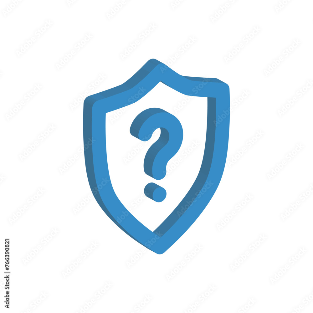 3d blue question mark in shield icon. Safety search or information protection sign. Support center or help line vector illustration.