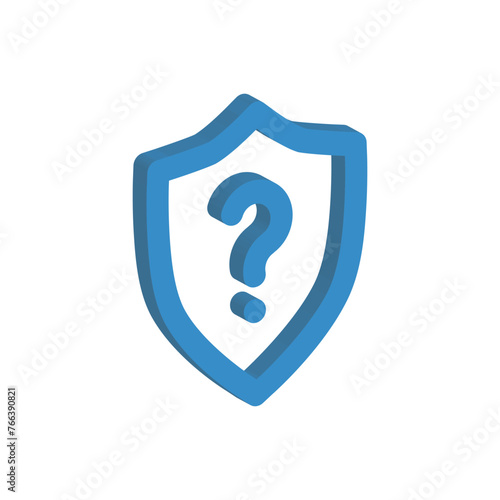 3d blue question mark in shield icon. Safety search or information protection sign. Support center or help line vector illustration.