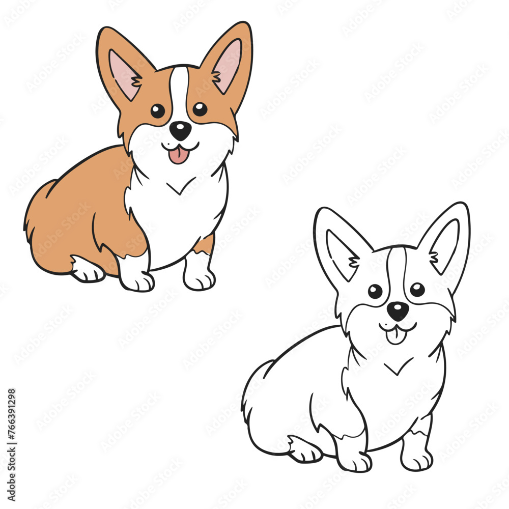 corgi drawing vector illustration. Easy to edit. Simple design outline style