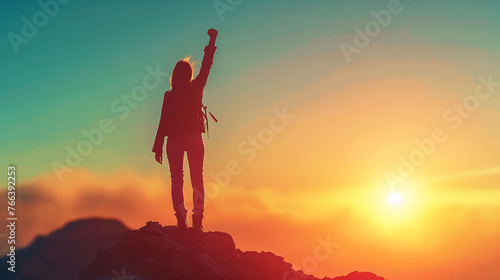 Wallpaper Mural Silhouette strong woman standing and fighting with sunset, Winning and life goals concept, feminism, inspiration, motivation Torontodigital.ca
